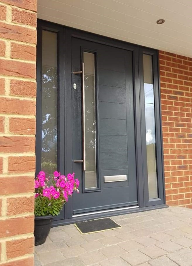 Anthracite Grey contemporary composite door with sidelights