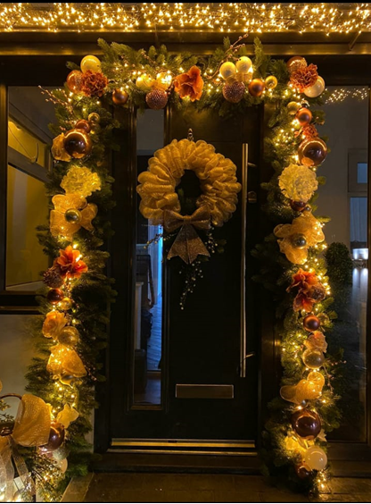 Modern front door with xmas decorations