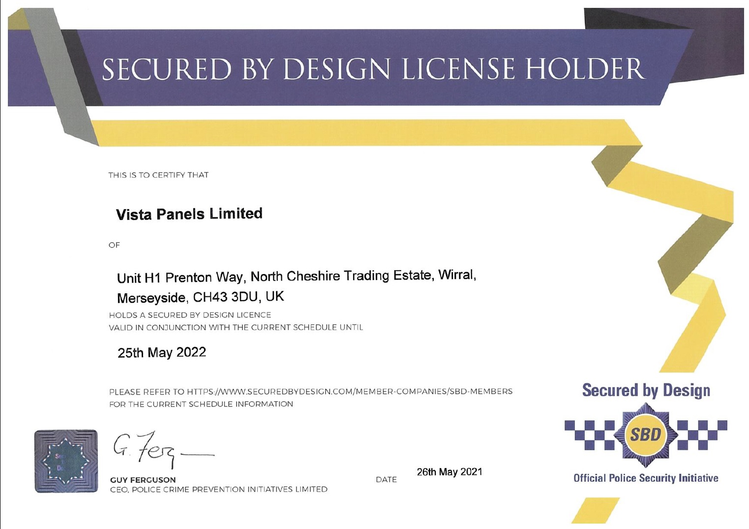 screenshot of authentication certificate